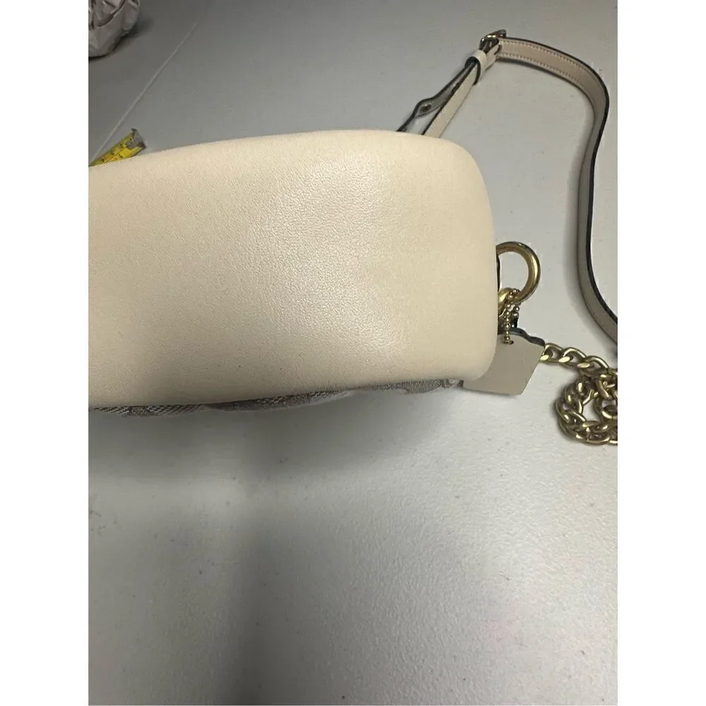Coach Signature Chain Leather Jacquard Quilt Print Crossbody Bag Stone Ivory
